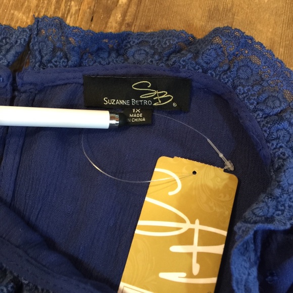 Suzanne Betro NWT 1X Swiss Dot Blue Top Blouse - Picture 3 of 8